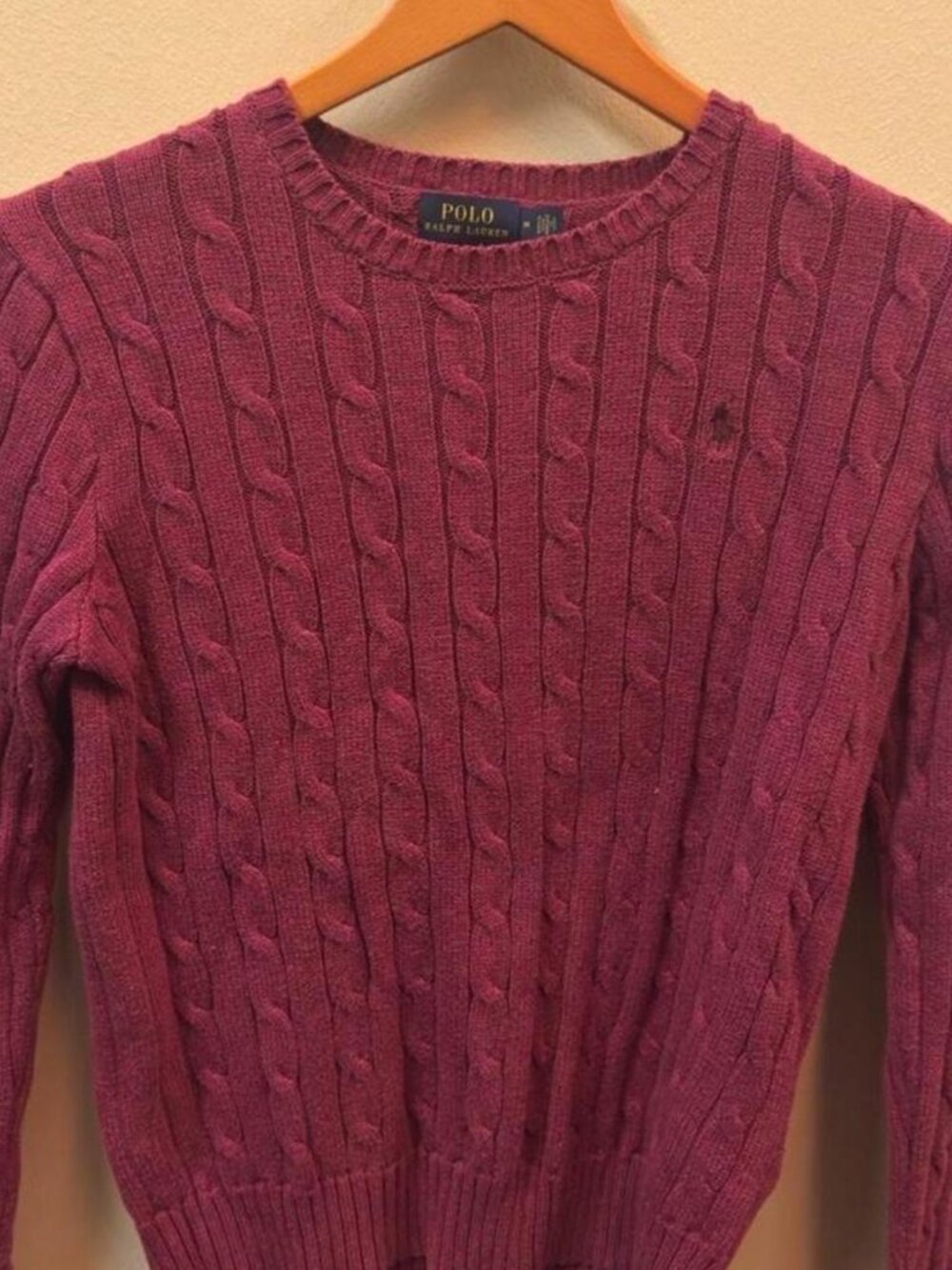 Polo Ralph Lauren Cable Knit Crewneck Sweater Burgundy Cotton Preppy Women's M